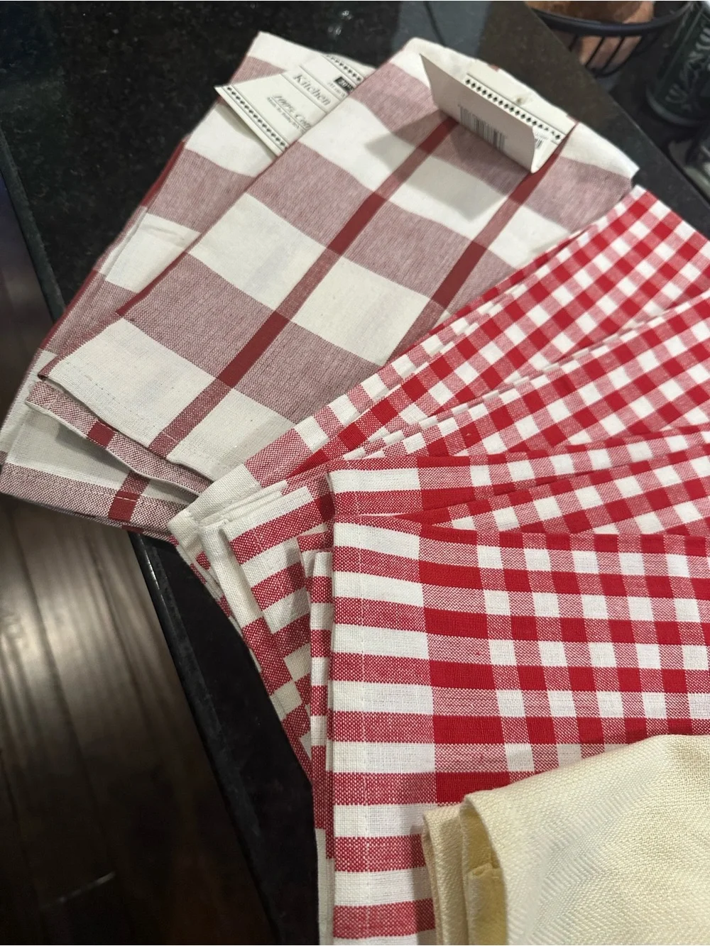 Set of 11 Assorted Checked and Solid Kitchen Towels - Red, Cream, Beige